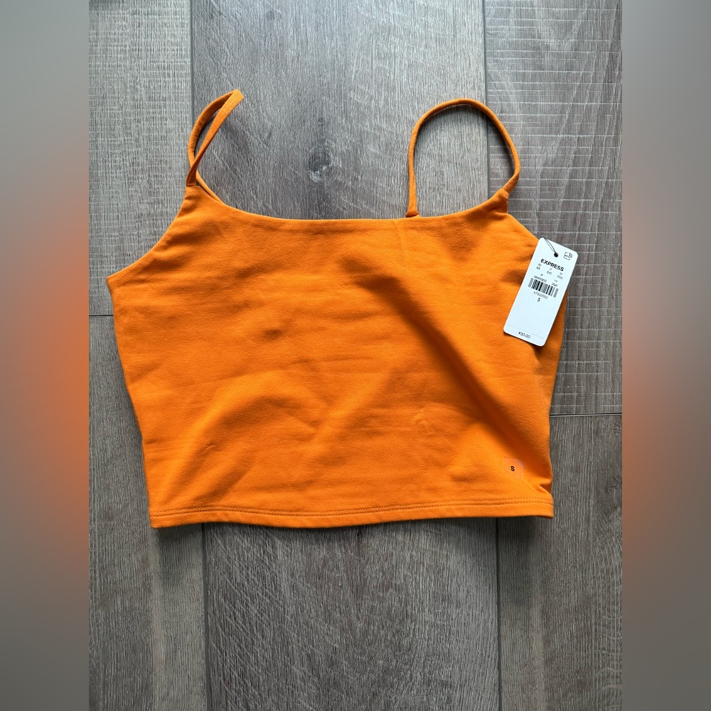 NWT express Body Contour Stretch Cotton Scoop Neck Cropped Cami Curry orange S - Picture 5 of 8